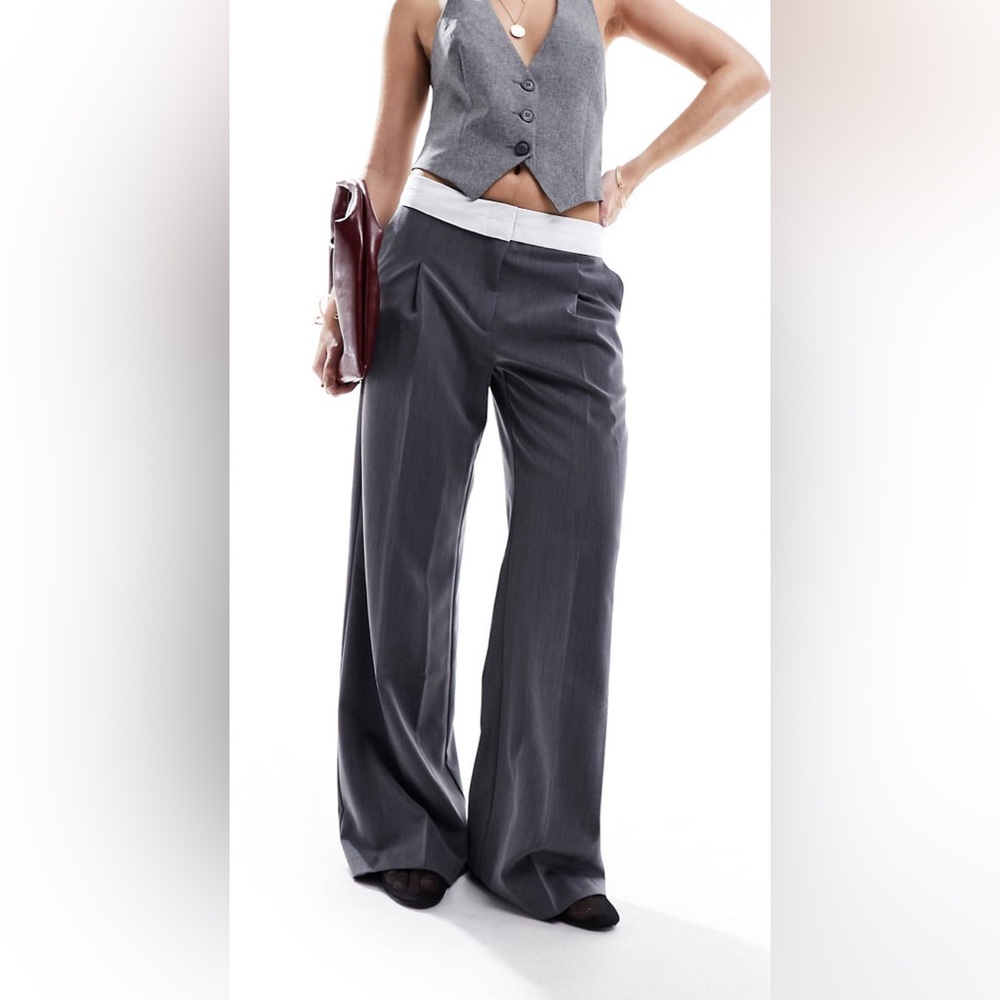 Miss selfridge fold over waistband pants in gray